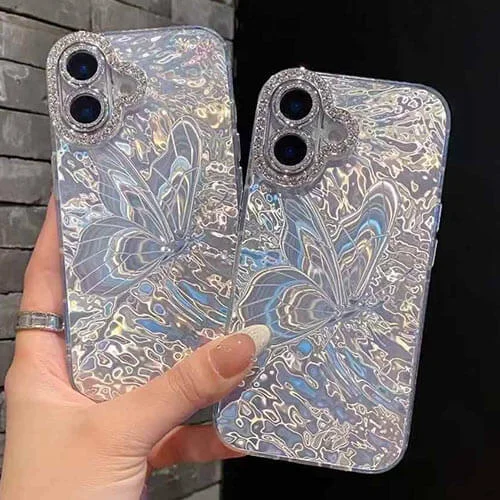 قاب آیفون پروانهی یخی محافظ لنز دار