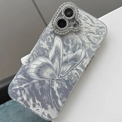 قاب موبایل آیفون پروانه در یخ  دور لنز نگین دار  فورشگاه بست کاورز همراه با گیفت قیمت 327تومان