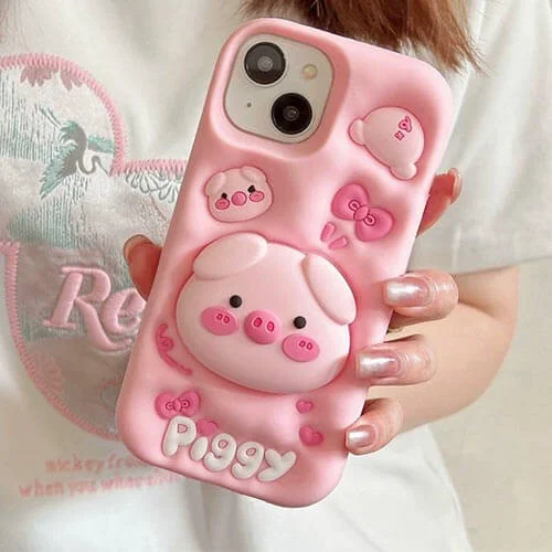 قاب آیفون piggy صورتی پاپ سوکتی