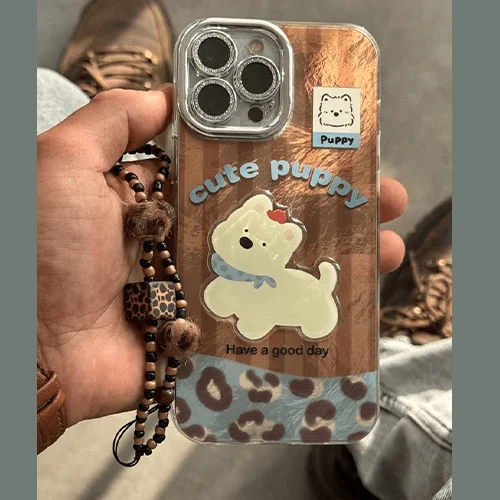 قاب آیفون پلنگی سگ پاپی و بند ست هدیه