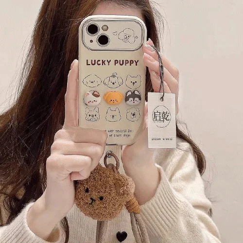 قاب آیفون Lucky Puppy عروسک برجسته همراه با آویز تدی
