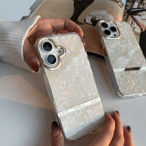 قاب موبایل آیفون shic case صدفی با دور لنز طلایی